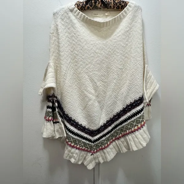 ANTHROPOLOGIE X Sleeping in Snow Woodland Fair Isle Pullover Poncho Size XS/S - Image 5