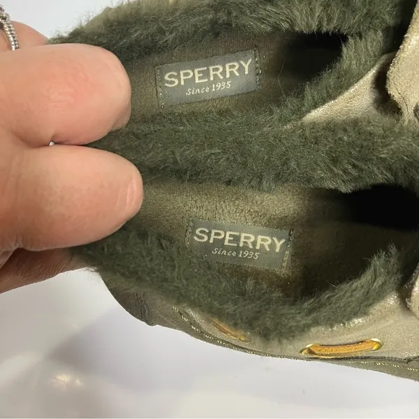 Sperry Moc-sider slip on shoes‎ metallic camouflage women’s size 8.5 faux fur - Image 8
