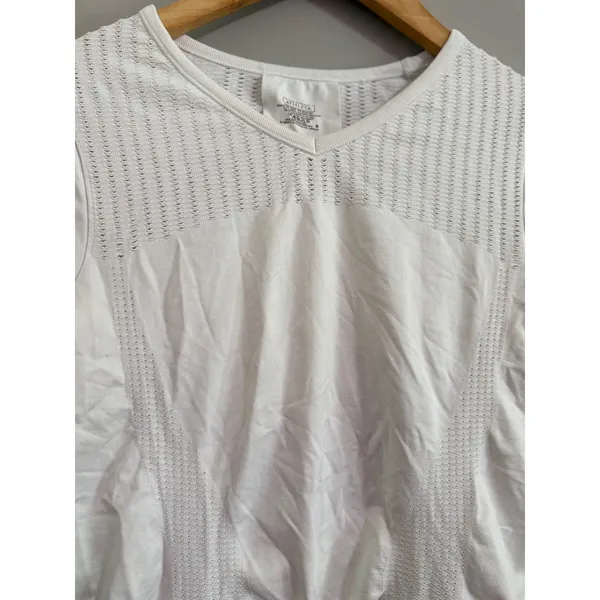 ATHLETA White V Neck‎ Short Sleeve Seamless Knit Athletic Top Women Size S - Image 2