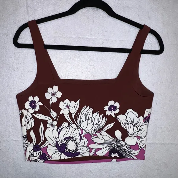 NWT Express square neck Floral Crop Top XS Burgundy Square Neck Sleeveless‎ - Image 5