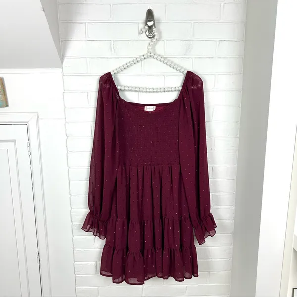 Altar’d State Shimmer Textured Smocked Tiered Long Sleeve Dress Size S - Image 2
