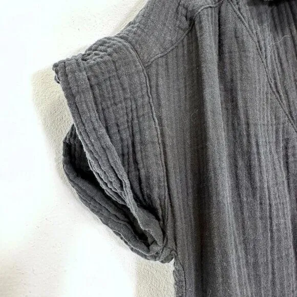 J. Crew Size S Gauzy Brushed Cotton Split V‎ Neck Roll Sleeve Black Mini Dress - Image 2