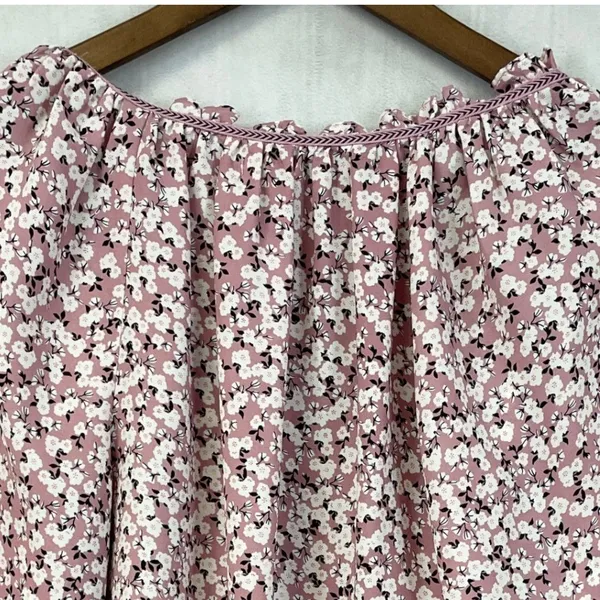 Max Studio Floral Peasant Blouse Womens Medium Flowy Boho Cottage Dainty‎ - Image 6