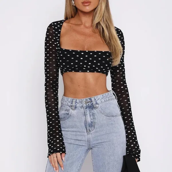 White Fox Boutique Night Lights Embellished Long Sleeve Top Black - Image 7