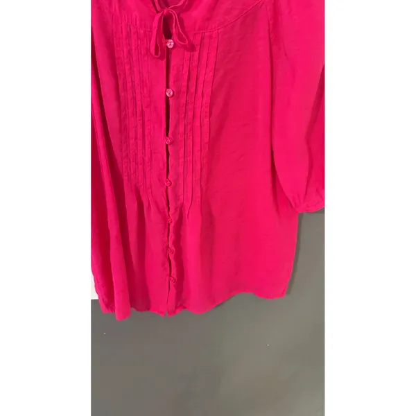 GH Bass & Co Womens Hot‎ Pink Pintuck Button Front Blouse 3/4 Sleeve Size M - Image 3