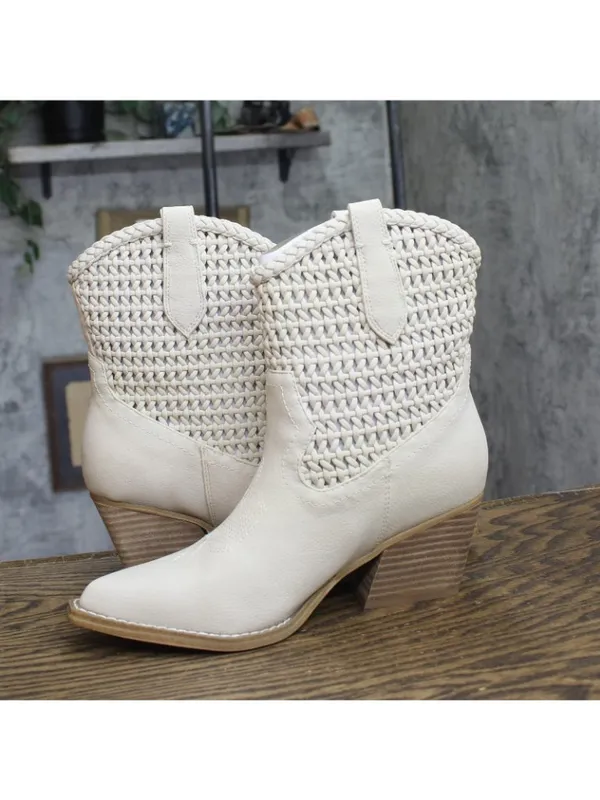 NWT DV Dolce Vita Leather Pull-On Pointed Toe Western Booties Ivory Off White 8M - Image 11