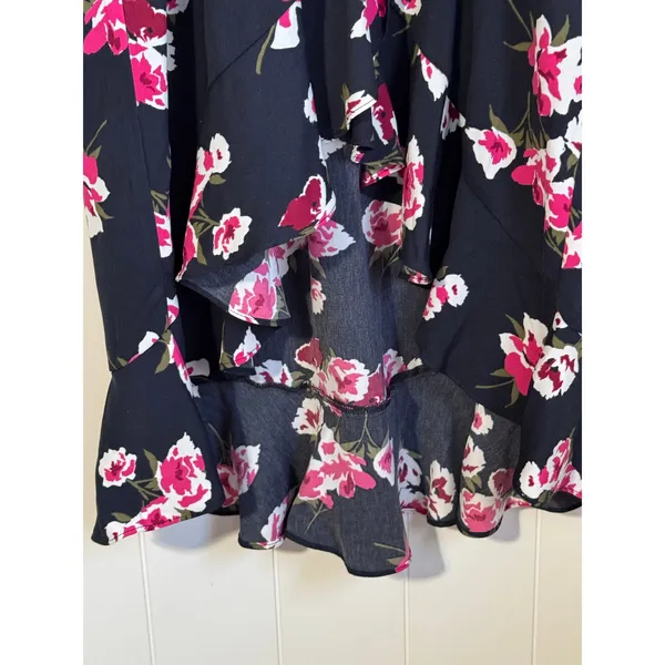 J.Crew Floral Wrap Dress Blue Pink V Neck Short Sleeve Medium - Image 7