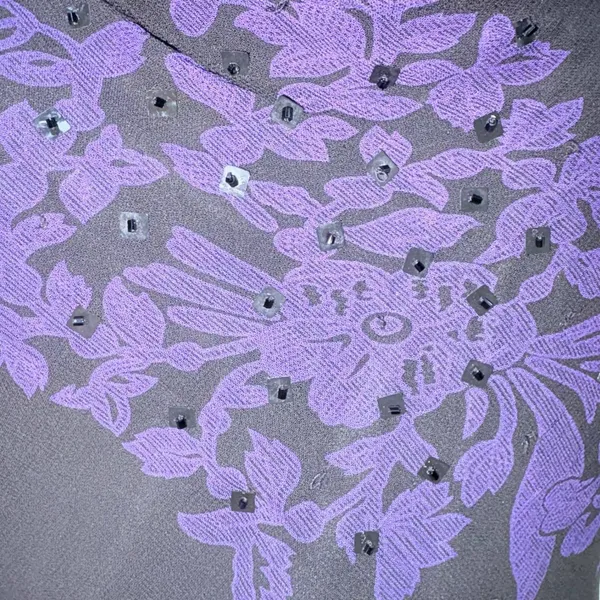 VTG Y2K Maxi Dress 8 Black Purple Beaded Floral Cowl Neck Whimsigoth Vampy‎ Goth - Image 9
