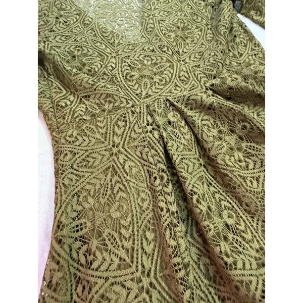 Free People Moonlight Bay Mini Dress Olive Green Sz Small Boho Hippie 70s (f12) - Image 5