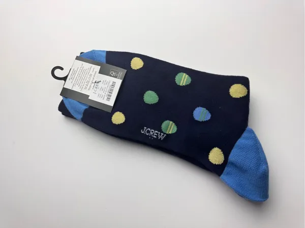 J. Crew Navy Dress Socks with Multicolor Polka Egg Dots Graphic Socks - Image 6
