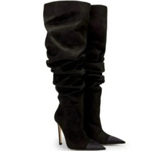 Good American Thigh High Slouch Faux Suede Women’s Black Boots Size 5.5 - Image 2