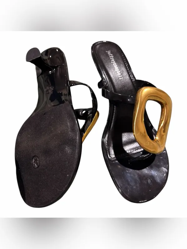 NEW Jeffrey Campbell Linq Up Slide Sandal Black Gold 9 - Image 7