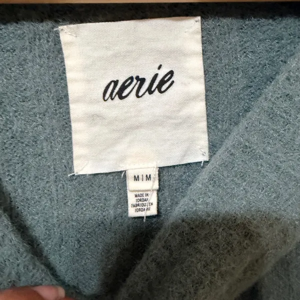 Aerie Womens Ribbed Oversized Balloon Sleeve Fuzzy Knit Sweater Teal Blue Medium - Image 5