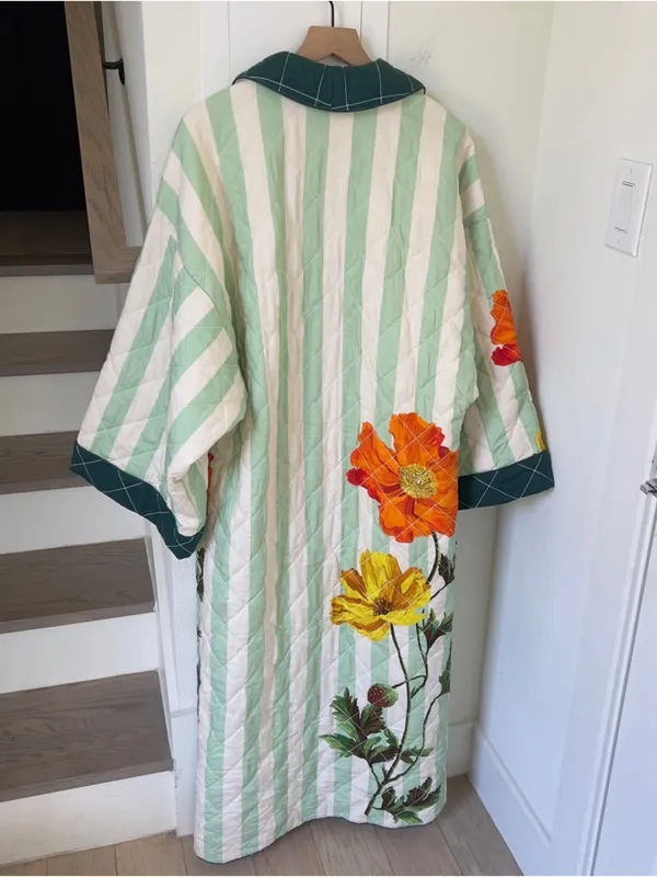 Missing Belt Anthropologie Nay Bellamy x LyreBird Quilted Printed Flannel Robe - Image 5