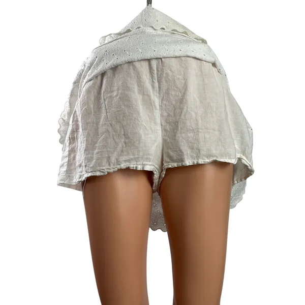 Zara White Embroidered Eyelet Floral Ruffle High Rise Tiered Mini Skort Skirt L - Image 4
