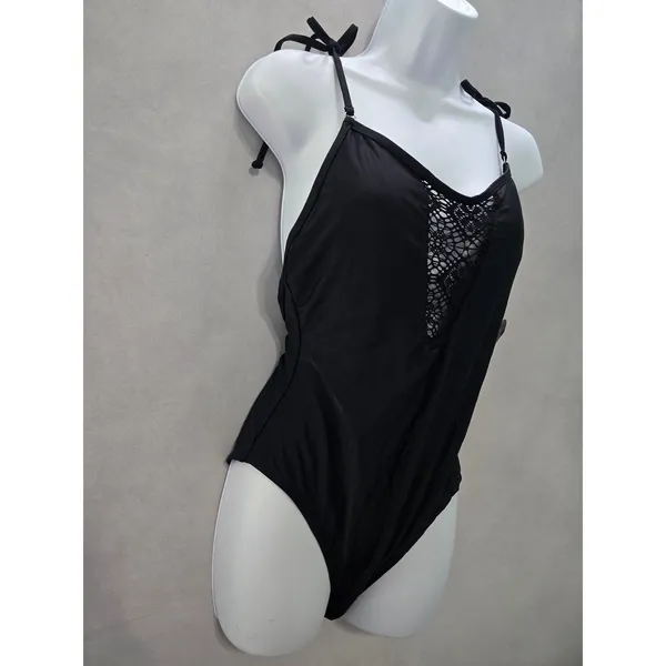 No Boundaries Black Lace One Piece Swimsuit Whimsygoth 90s Vacation Beach Goth Dark Large - Image 3