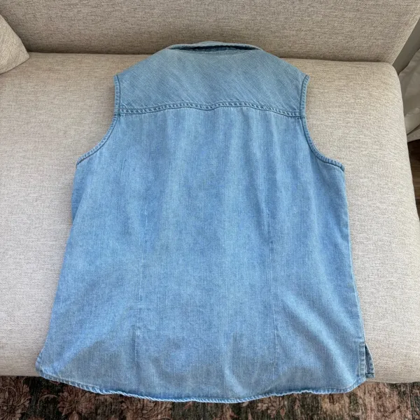 90s Vintage Bill Blass Denim Top M Button Front Western Cottage Coastal Grandma - Image 5