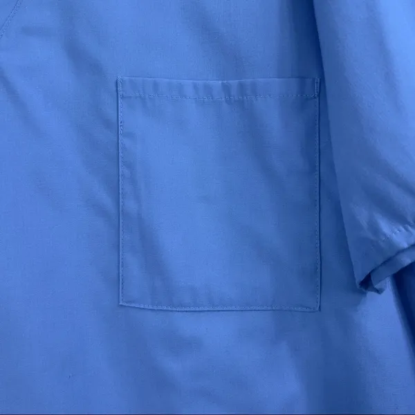 Blue Medium Scrub Top Short Sleeve V-Neck with Front Breast Pocket - Image 3
