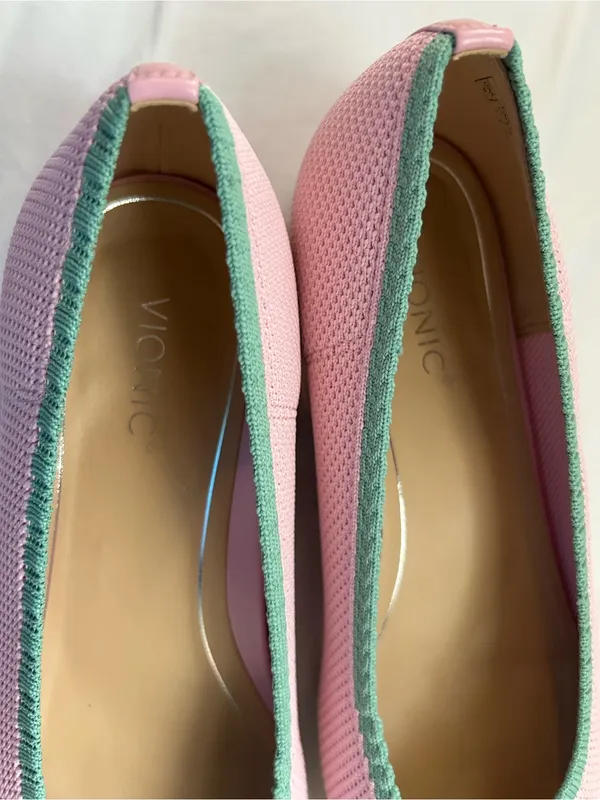 Vionic Dahlia Pink Knit Ballet Flats with Green Trim 9 - Image 6