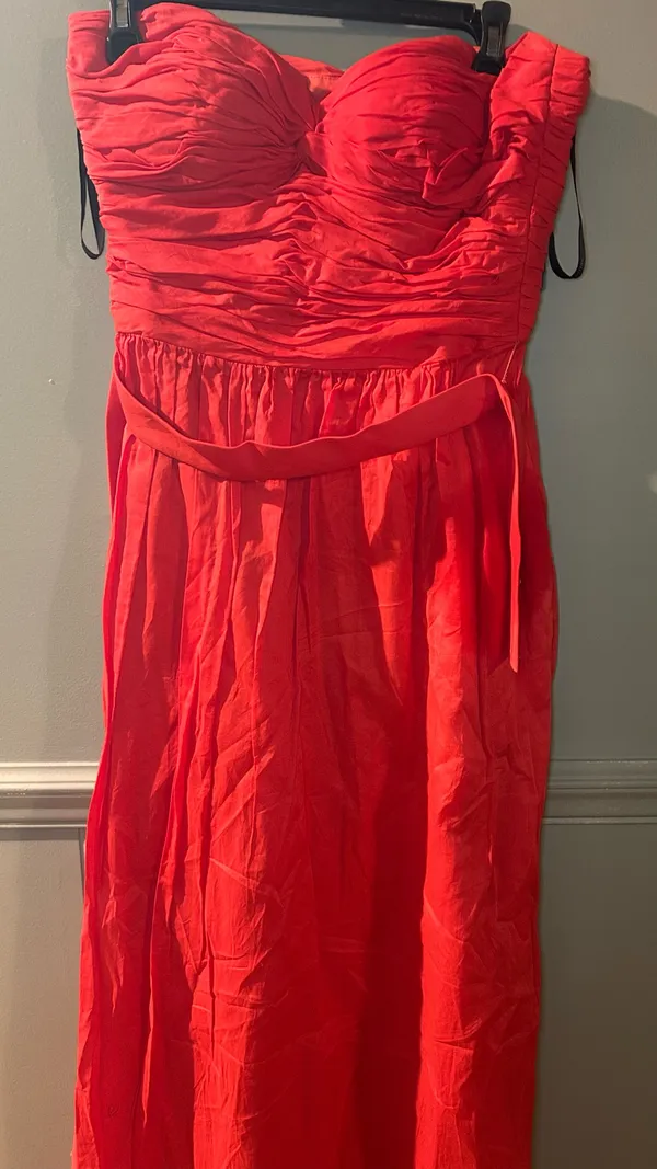 Dessy Collection Strapless Ruched Maxi Dress in "Firecracker" - Image 3
