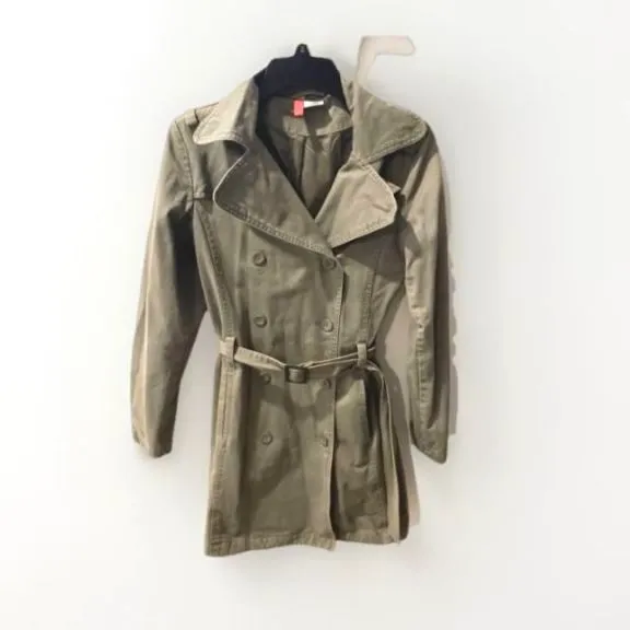 H&M Classic Belted Trench Coat Women's 6 Midi Twill Classic Jacket Olive Green - Image 5