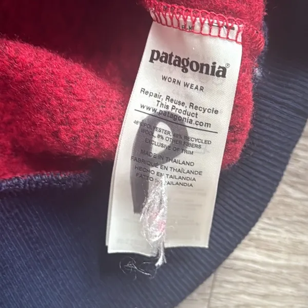 Patagonia Red Sweater Navy Trim 1/4 Zip Fleece Pullover XL Unisex - Image 8