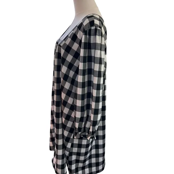 Dress Black Plaid LG Balloon Sleeve Square Neck Peasant Boho Minimalist Mud Pie - Image 4
