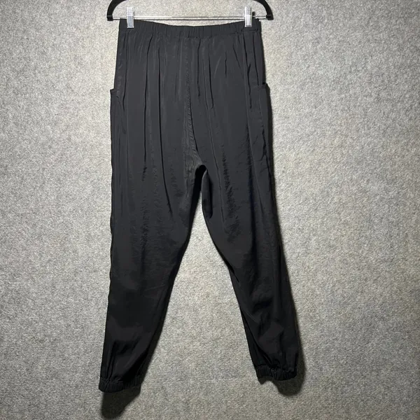 Elodie Black Jogger Pants‎ Elastic Waist Zipper Drawstring Pockets Size M - Image 8