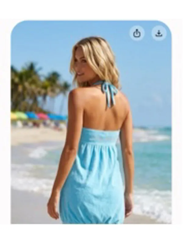 Y2K Baby phat Phat Blue Halter Swim Coverup Dress with Cat Logo Size L - Image 2