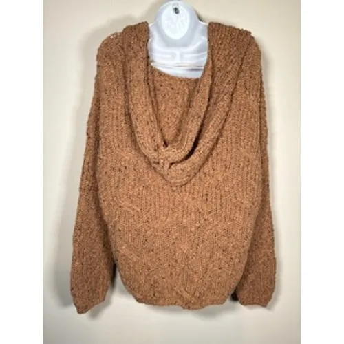 ONEILL Serefina Hooded Sweater M/L Camel Brown Chunky‎ Knit V-Neck Boho Coastal - Image 5
