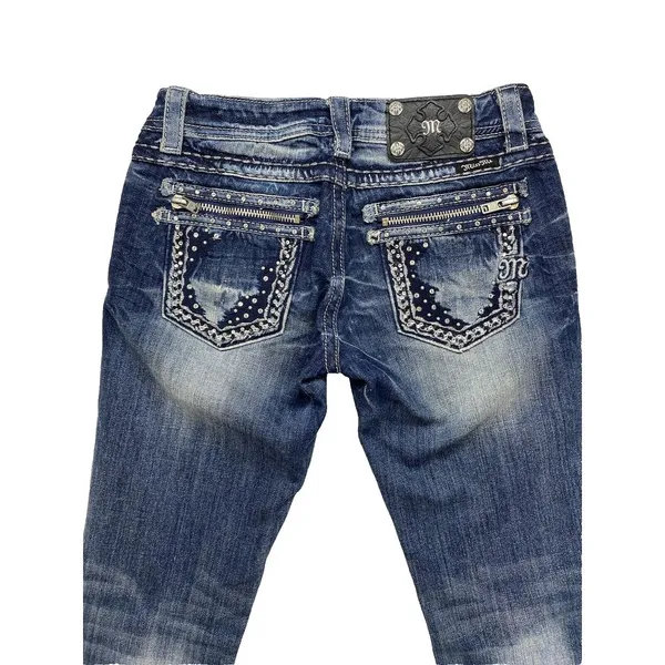 Miss Me Jeans Womens Size 27 boot cut blue Denim zippered rhinestone‎ Pockets - Image 2