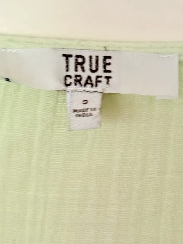 True Craft Sage Green Tie-Front Smocked Waist Tunic Gauzy Dress - Image 2
