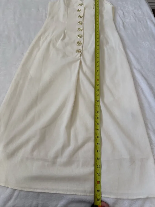 SHEIN Cream Halter Midi Dress Gold Button Detail Open Back Size M NWOT - Image 13