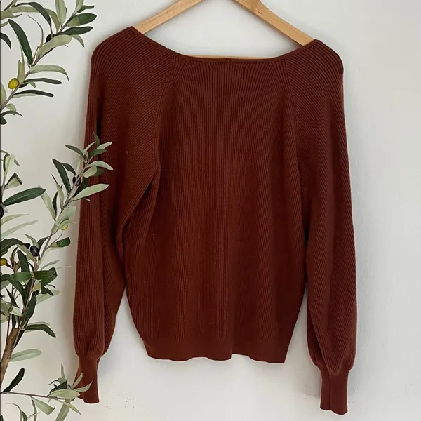 Abercrombie & Fitch Brown V-Neck Sweater Sz M bin 6 - Image 4
