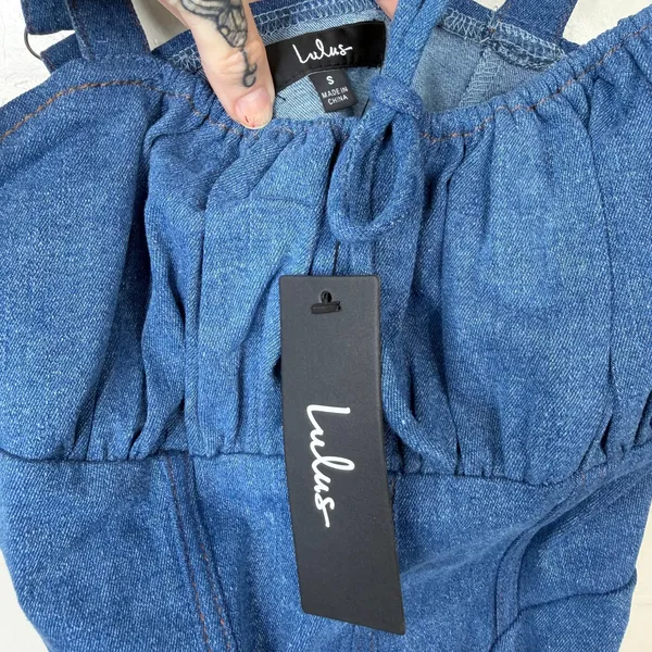 NEW Lulus Considered Charisma Blue Chambray Bustier Corset Style Mini Dress - Image 9