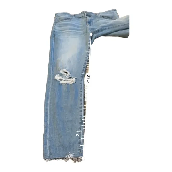 American Eagle Hi-Rise Light Wash Distressed Raw Hem Skinny Jegging‎ Jeans Sz 14 - Image 13