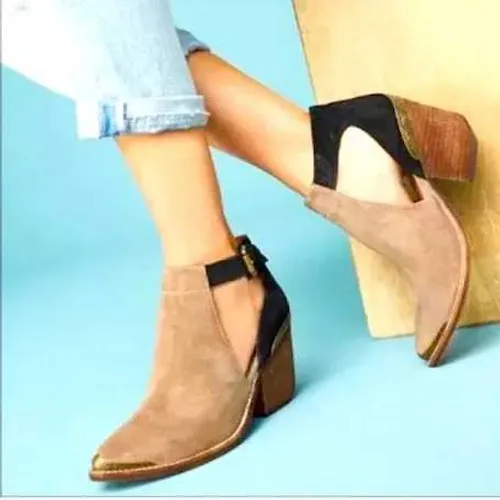 Jeffrey Campbell Booties Women 7.5‎ Taupe Black Suede Western Cutout Ankle - Image 2