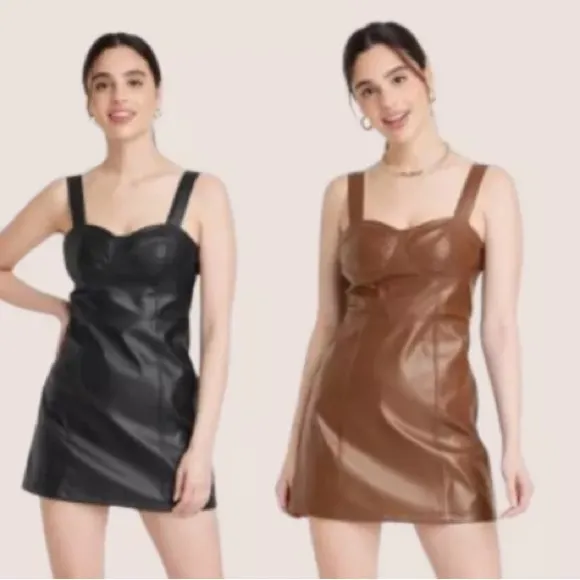 2/$30 A new day faux leather brown leather dress with bodice size small - Image 2