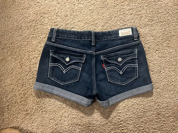 Levi's Dark Blue Rolled Hem Denim Midi Shorts - Image 3