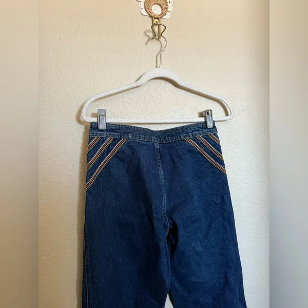 Free People Over The Rainbow Flare Jeans High Waisted Blue Women's Size 27‎ - Image 9