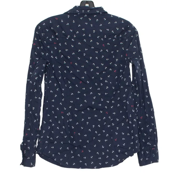 Tommy Hilfiger Top Anchor Nautical Preppy Coastal Academia Button Up Blue Small - Image 2