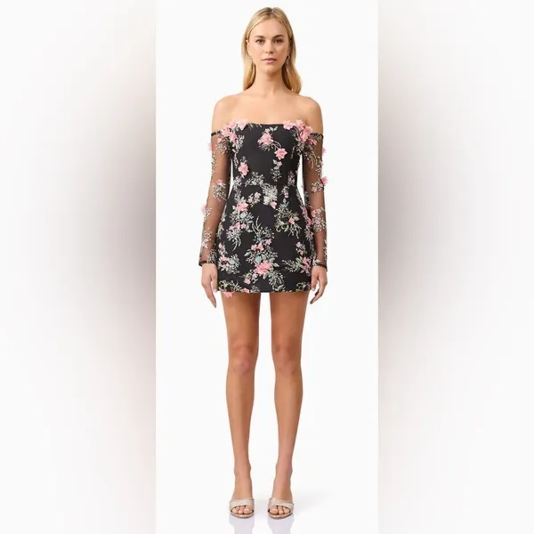 NWT Elliatt Gaia Black Floral Mini Dress Size L - Image 3