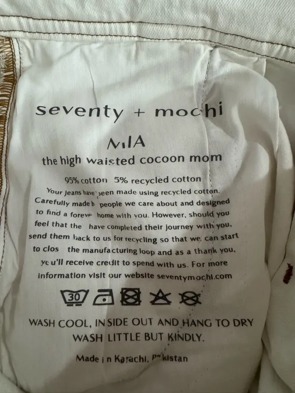 Seventy + Mochi Size 30 The High Waist Cocooon Mom Jean in Beige‎ - Image 6