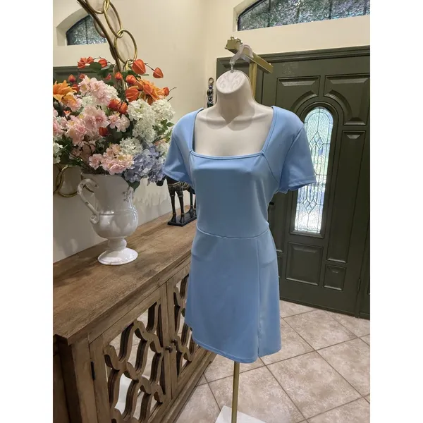 Whisper Light Blue Mini Dress with Square Neckline and Short Sleeves – Size XXL - Image 2