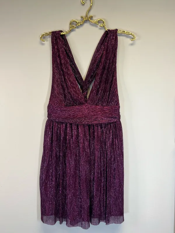 Lulu's Metallic Deep Plum Plunge Mini Dress size L - Image 7