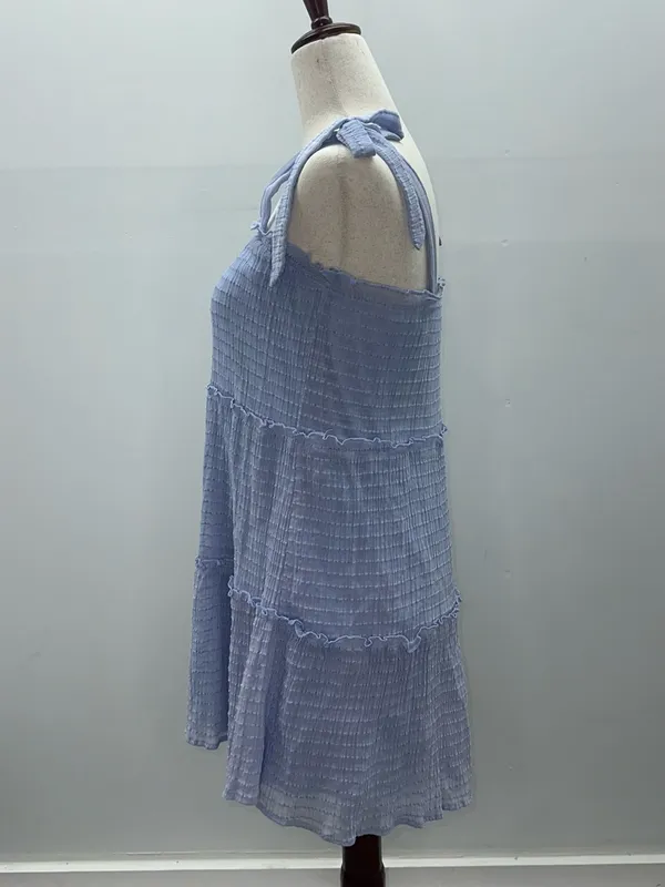 Altar'd State Light Blue Tiered Mini Dress Textured Tie Strap Sundress Size S - Image 3