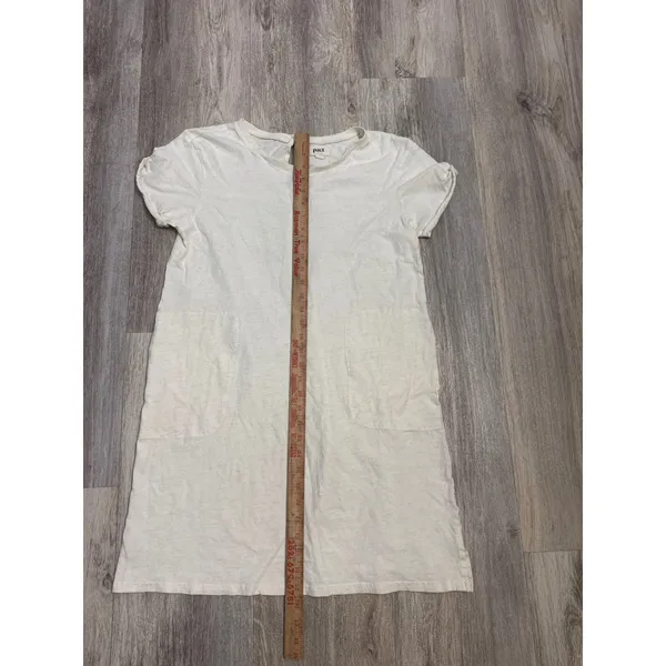 Pact Organic Cotton Short Sleeve‎ Pocket Shift Dress Cream Womens Medium - Image 4