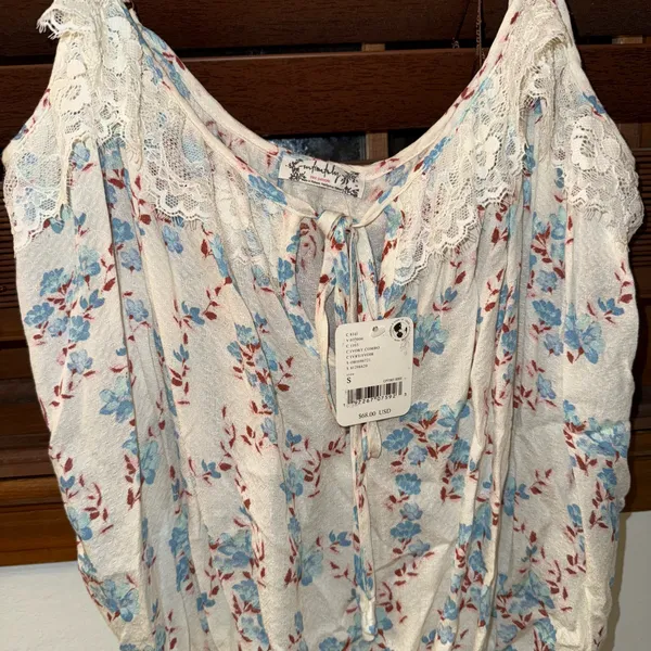 NWT $68 Free People Ivory Combo Take It Away Floral Tie-Front Lace Bodysuit S - Image 11