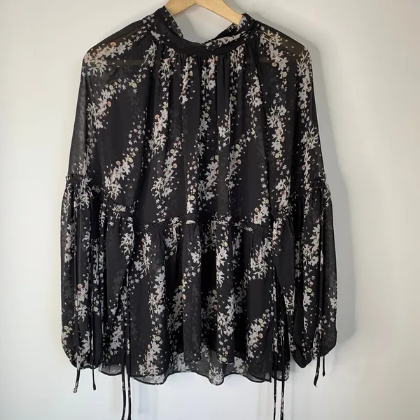All Saints Eimar Cultivar Balloon Sleeve Sheer Floral Womens Top Size 4 Small - Image 3