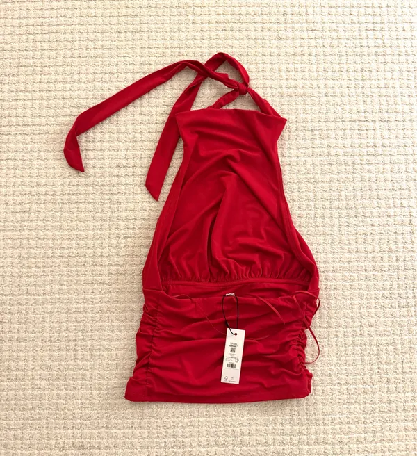 Garage Red Halter Backless Tie Top - Image 3
